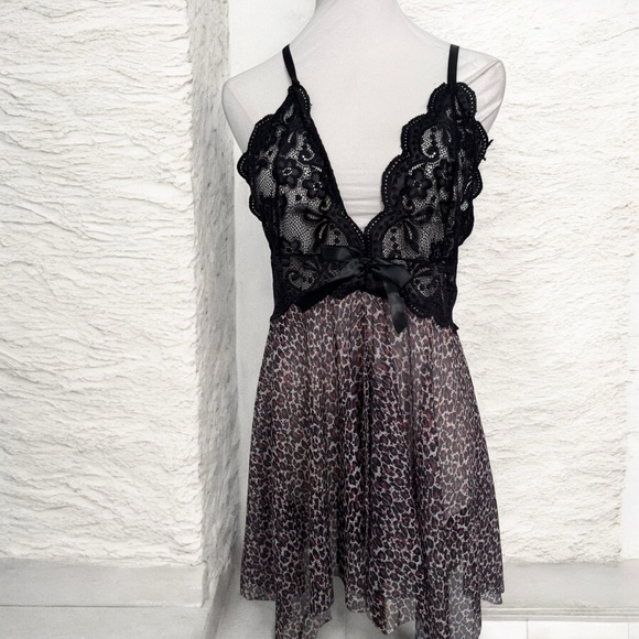 Black Lace and Leopard Print babydoll Dress lingerie 2X goth glam whimsigoth - Picture 1 of 7